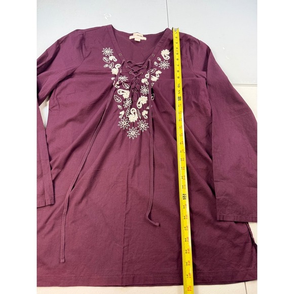 Old Navy Embroidered Long Sleeve Lace Up Tunic Top Women's Plum Purple Xl cotton - Picture 4 of 8